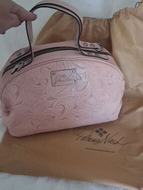 Patricia Nash Light Pink Tooled Leather Cosmetic Dome Bag